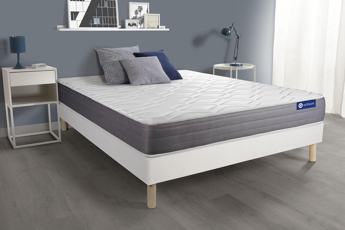 BETT Actiflex dream Taschenfederkern und Memory-Schaum 160 x 195 cm h1 - Kit Bettgestell Weiß - Beige/Weiß, Holz (160/195cm) - ACTISOM