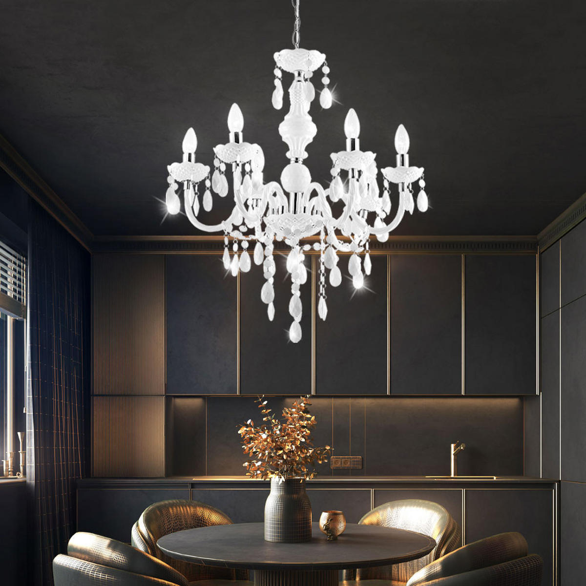 KRONLEUCHTER Grau Metall - Weiß, Metall (67/67/166cm) - Globo Lighting