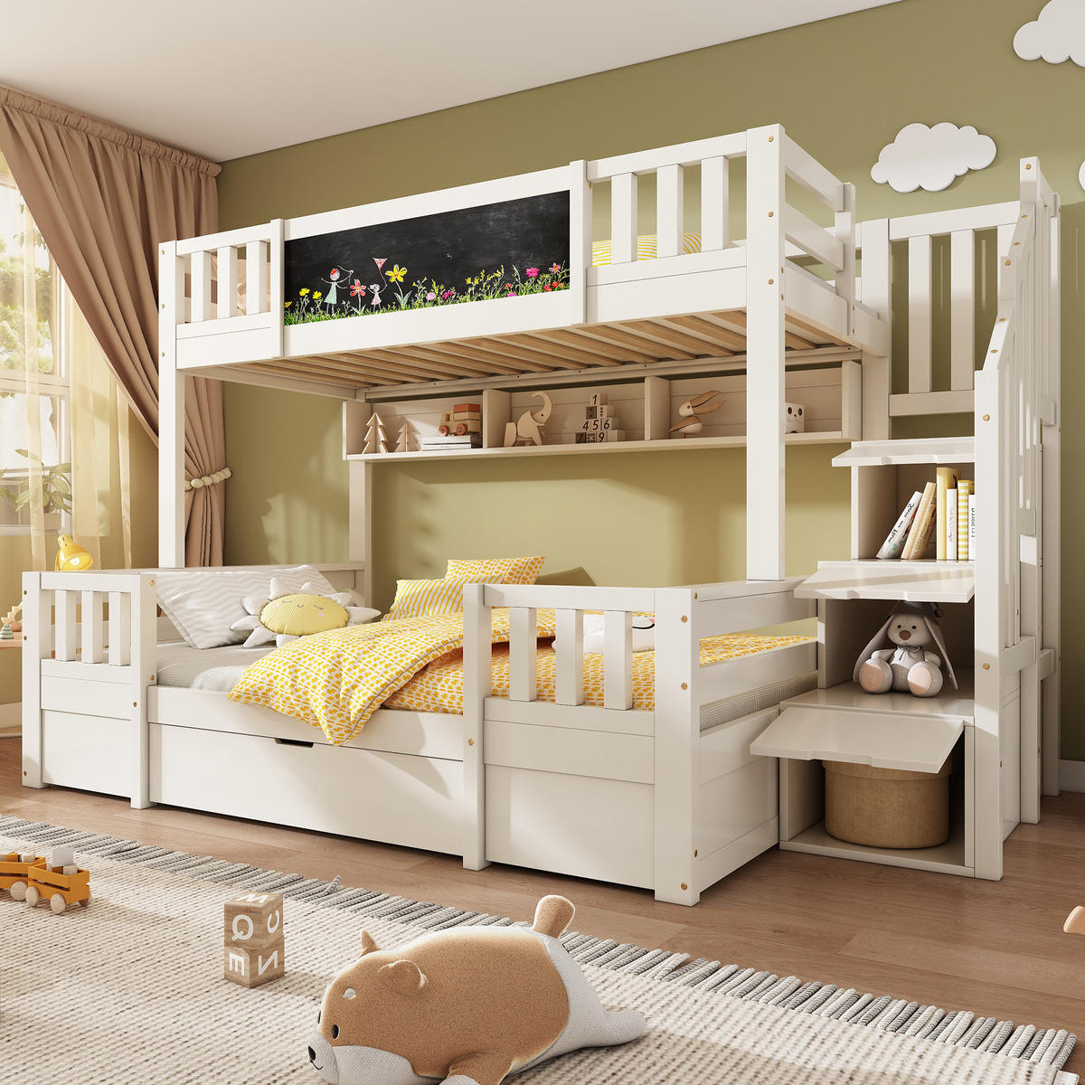 ETAGENBETT Massivholz Weiß - Weiß, Holz/Metall - Raumix