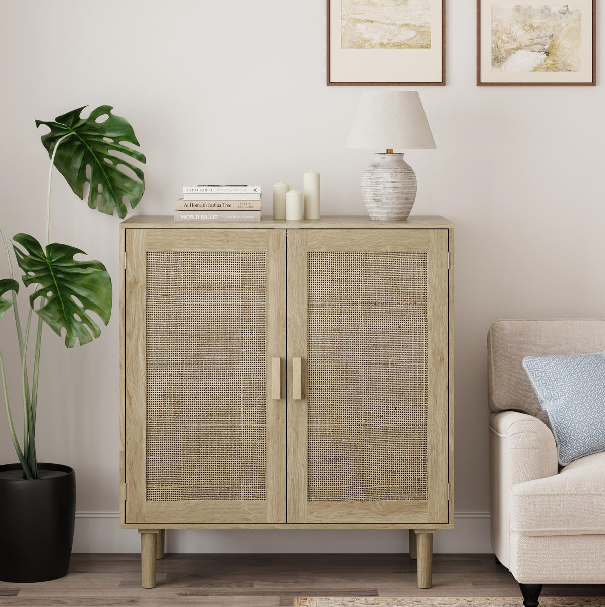 SIDEBOARD 80/40/88 cm natur aus MDF mit Rattanfronten und 2 Türen - Naturfarben, Holzwerkstoff (80/88/40cm) - OKWISH