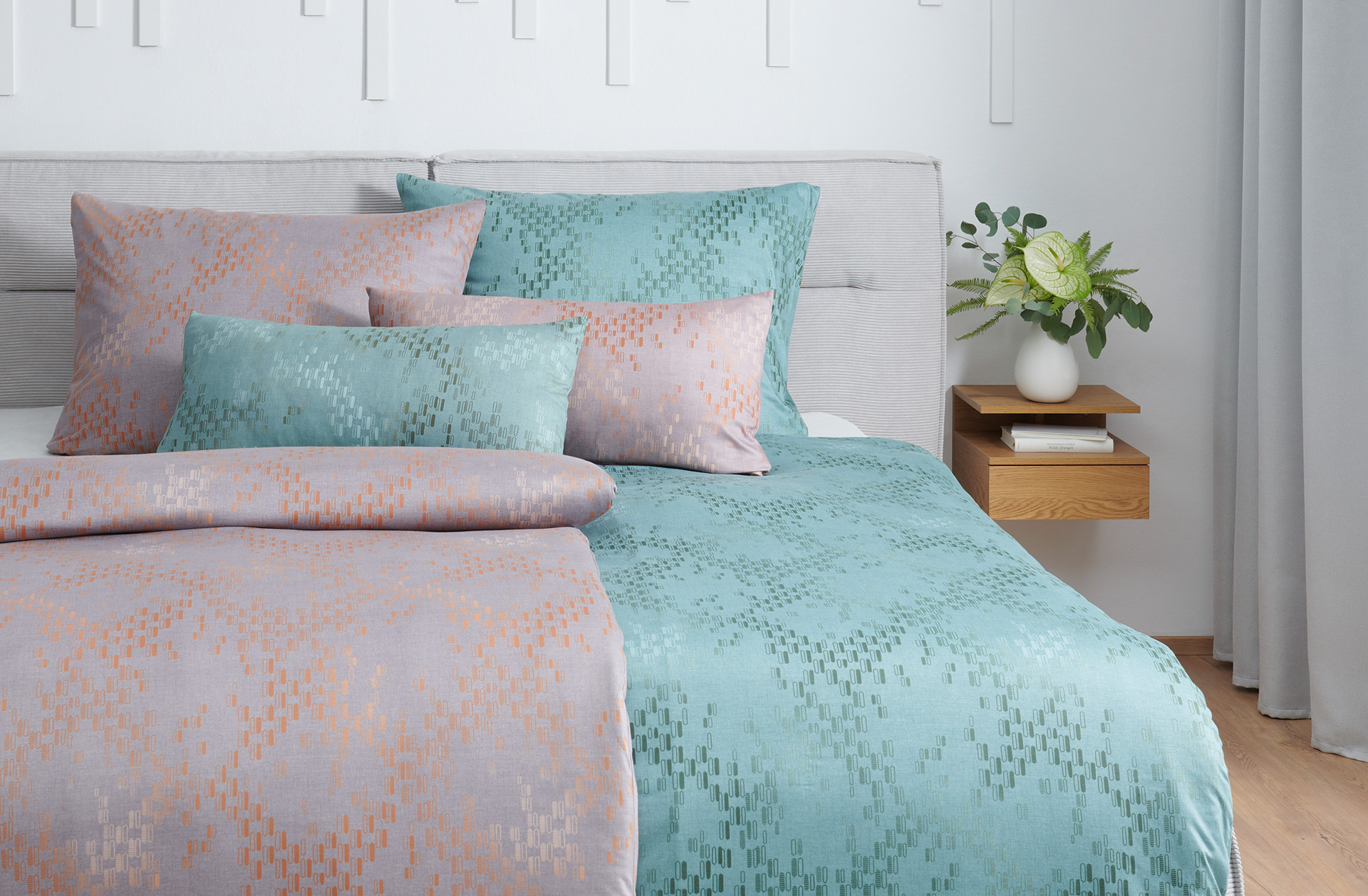 damaškové obliečky, ružové posteľné prádlo, tyrkysové obliečky