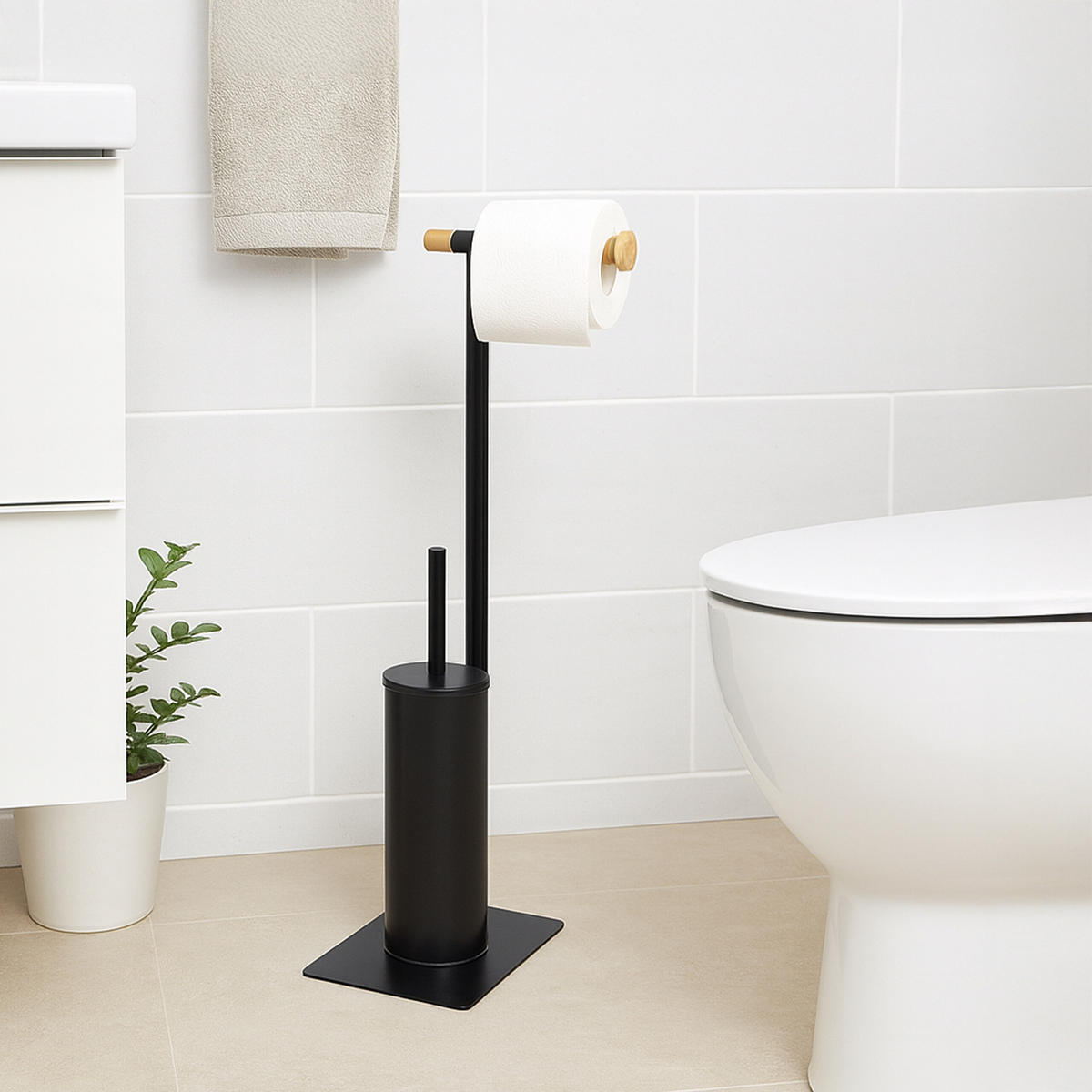 WC-GARNITUR - Schwarz, Holz/Kunststoff (18/67/21cm) - Relaxdays
