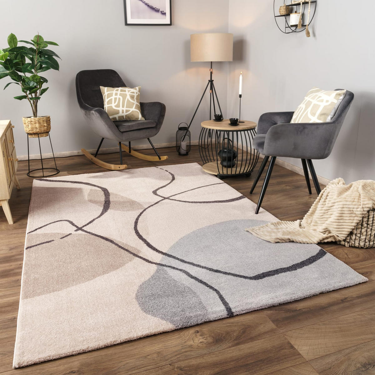 KURZFLORTEPPICH, abstrakt, Florhöhe 12 mm, Creme, 160 x 230 cm - Beige, Textil (160/230cm) - KADIMA DESIGN