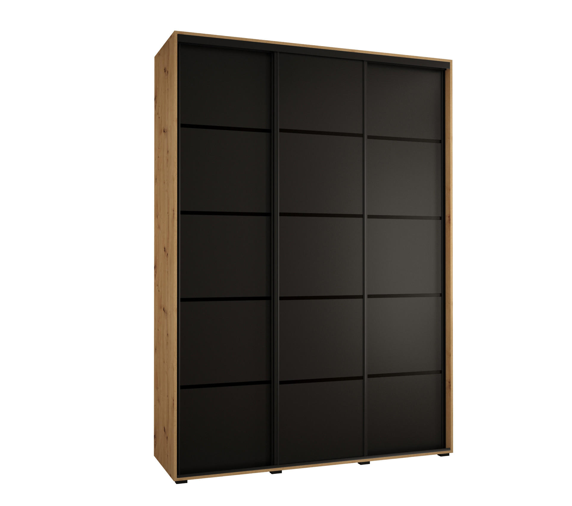 Abiks Möbel Schwebetürenschrank Eiche Artisan, Schwarz, Schwarz 170x235x60 cm
