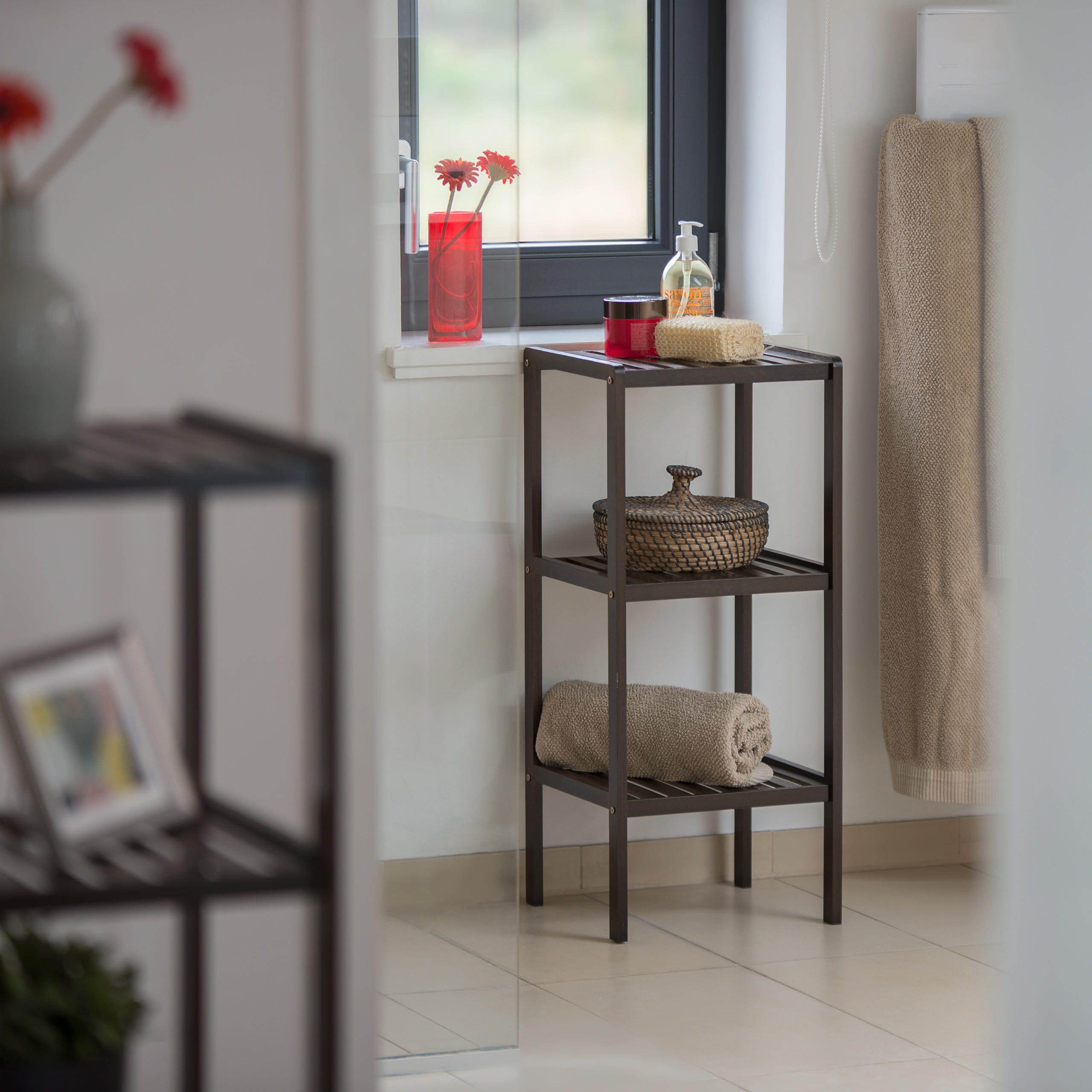 BADREGAL - Dunkelbraun, Holz (34.5/80/33cm) - Relaxdays