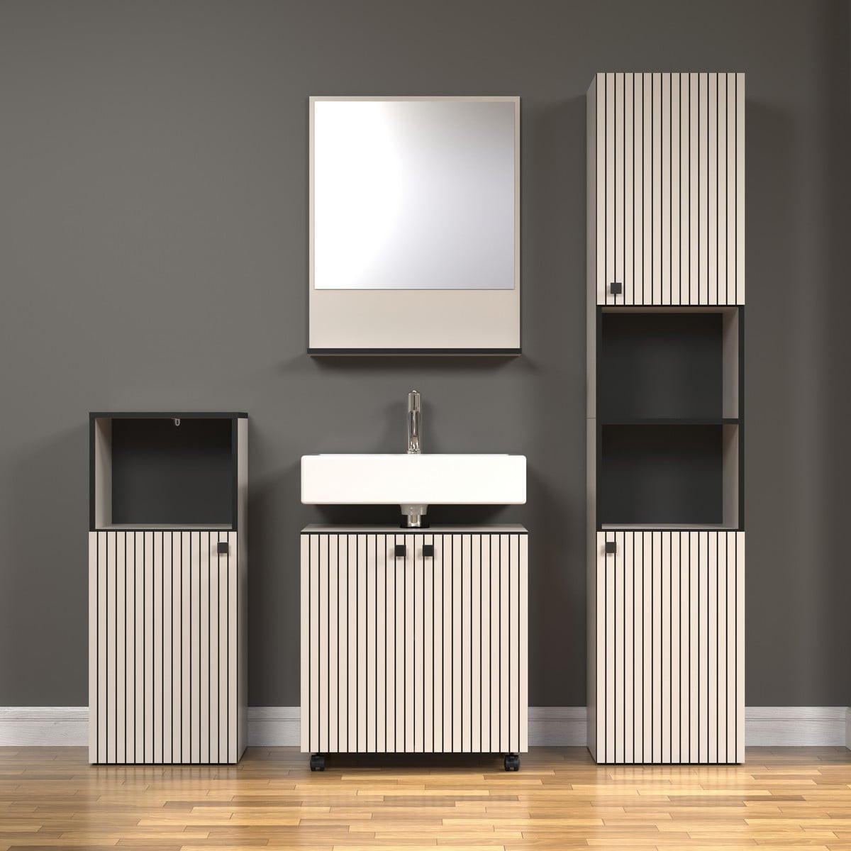 WANDSPIEGEL PureBliss Hellgrau - Hellgrau, Holzwerkstoff (60/74/14cm) - Trendteam