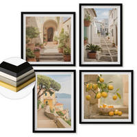 WANDBILDER 4er-Set - 50x50 cm & 40x60 cm Schwarzer Rahmen - Zitrusbaum im Fenster am Meer - Schwarz, Kunststoff (50/50cm) - ArtPrintCave