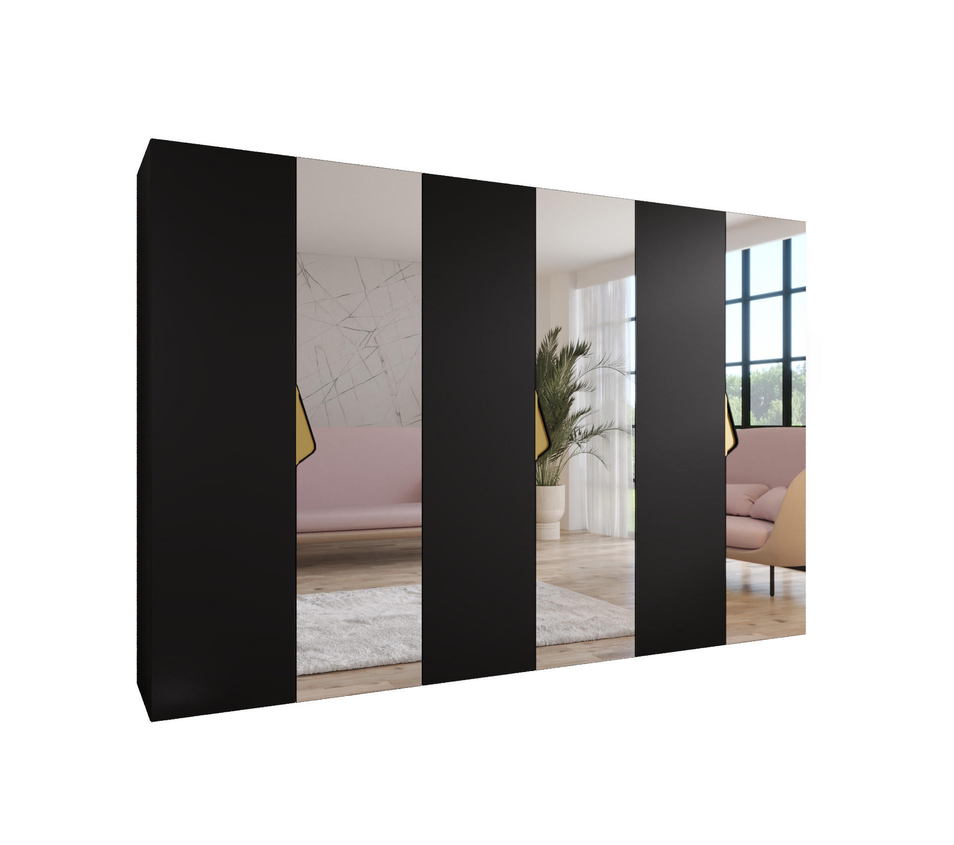 DREHTÜRENSCHRANK 202/300/52 6-türig - Goldfarben/Schwarz, Holz/Metall (300/202/52cm) - Abiks Möbel