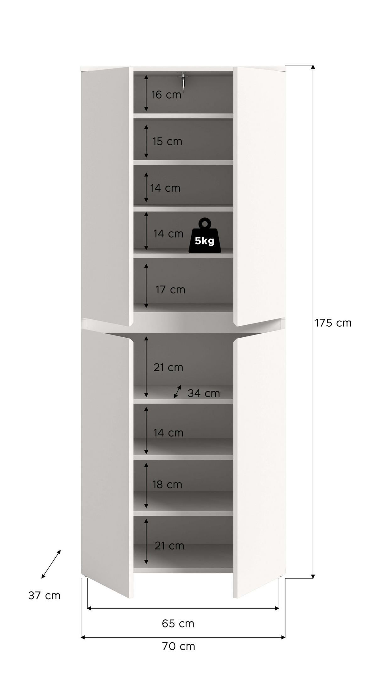 UNIVERSALSCHRANK SCARPA (B/H/T: ca. 70/175/37 cm) in weiß/weiß - Weiß, Holzwerkstoff (70/175/37cm)