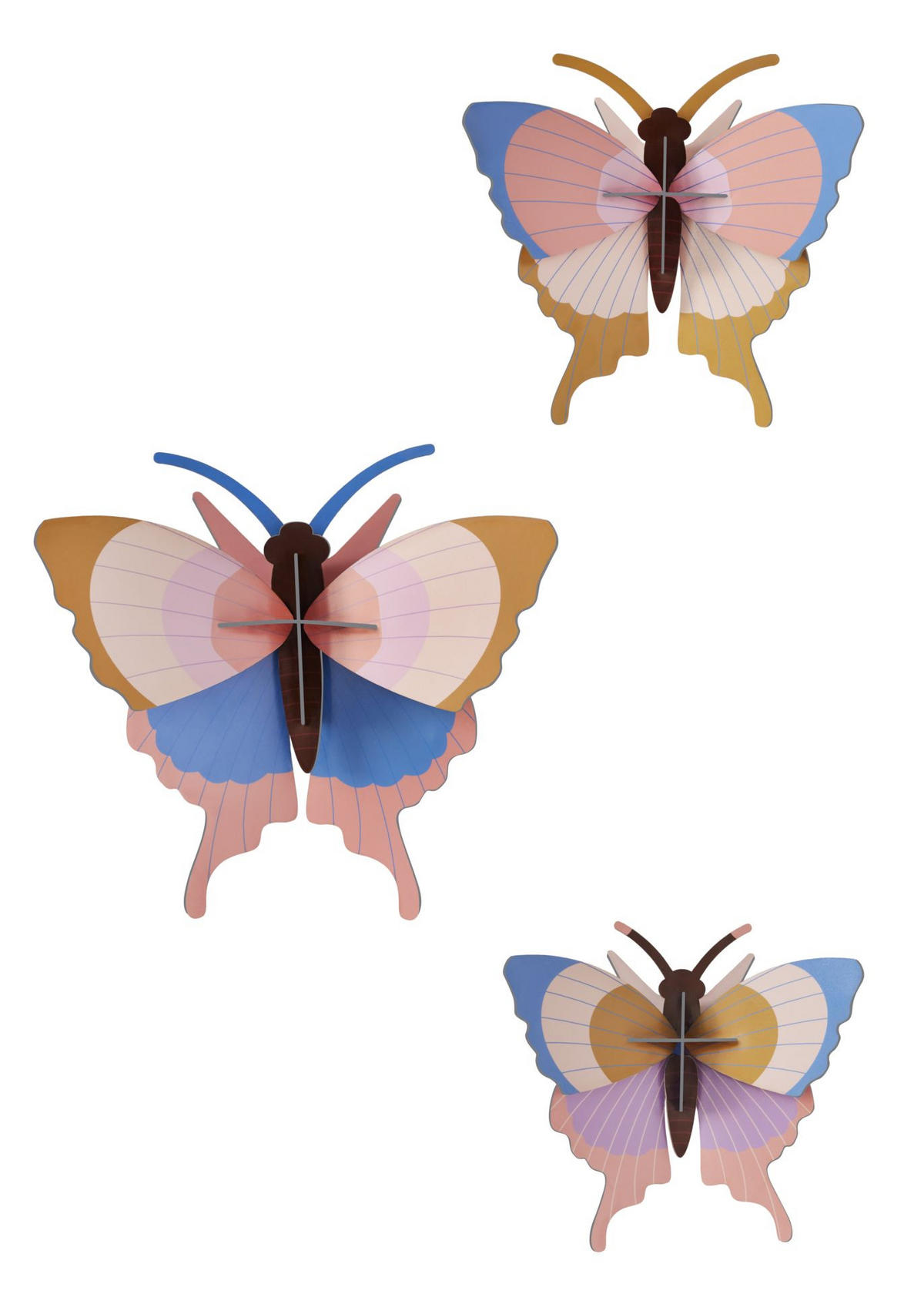 WANDDEKO Schmetterlings-Trio 5/16.5 cm - Multicolor, Wellpappe (5/16.5/17cm) - KUNSTLOFT