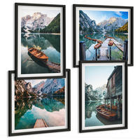 BILDER SET 4er Set - 50x50 cm & 40x60 cm Schwarzer Rahmen - See, Berge, Boote, Ferienhaus - Schwarz, Kunststoff (50/50cm) - TULUP