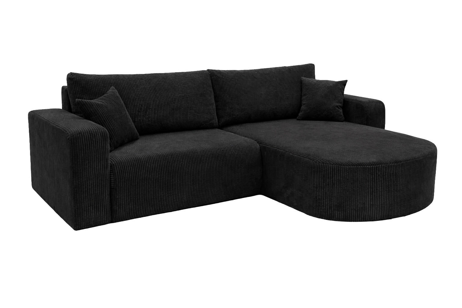 ECKSOFA Mit Schlaffunktion, Cordstoff Poso, Schwarz, Rechts, ROUND ONE - Schwarz, Holz (244/175cm) - Kaiser Möbel