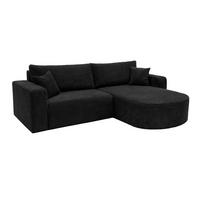 ECKSOFA Mit Schlaffunktion, Cordstoff Poso, Schwarz, Rechts, ROUND ONE - Schwarz, Holz (244/175cm) - Kaiser Möbel