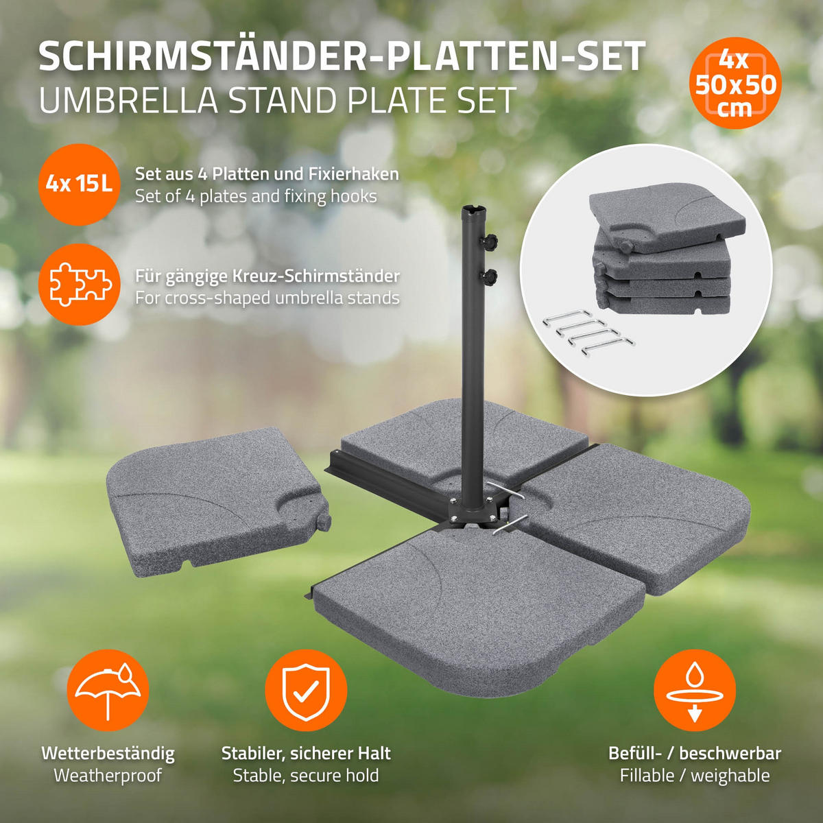 ZÁVAŽÍ NA SLUNEČNÍK 4dílné v kamenném vzhledu z plastu - šedá, plast (105/105cm) - ML-DESIGN