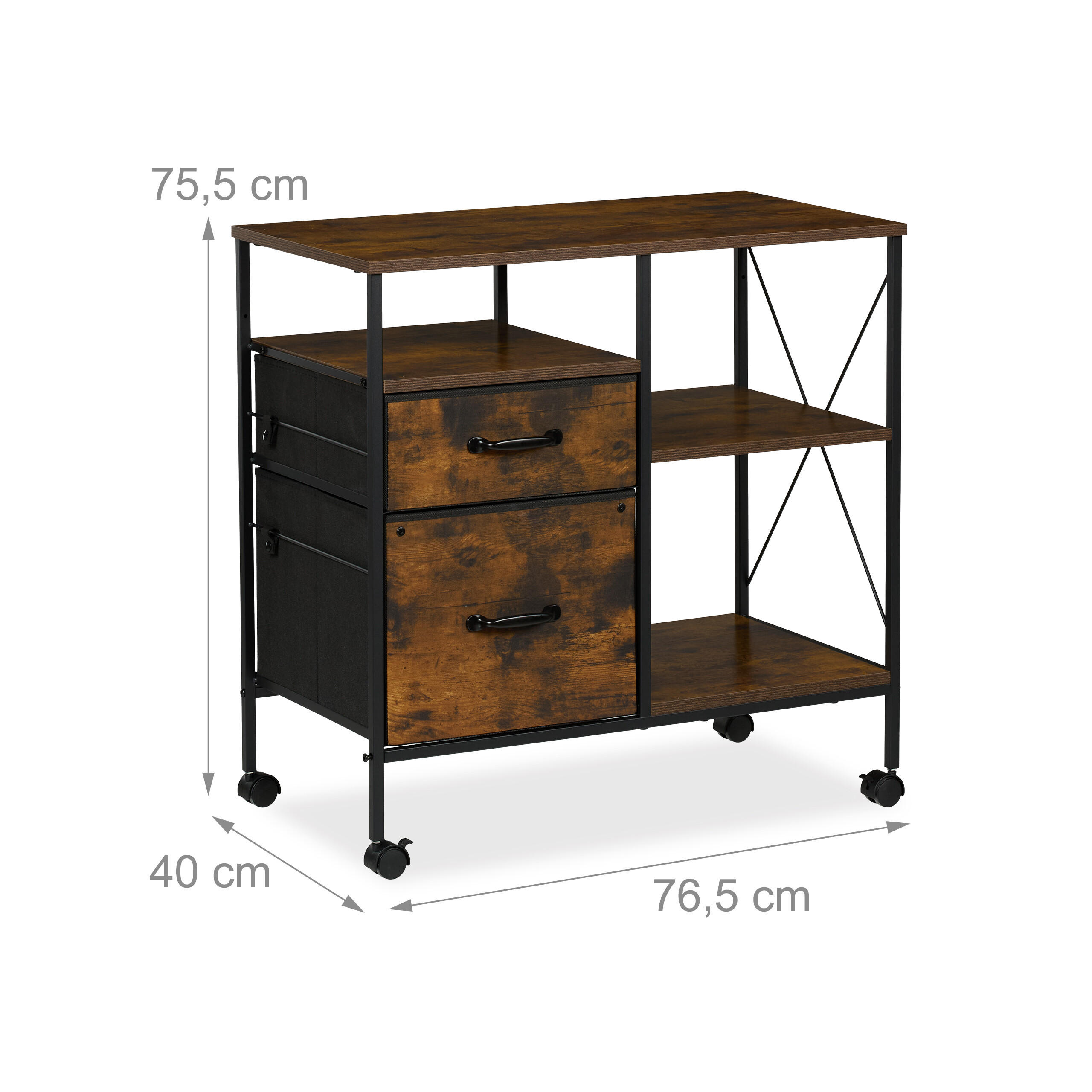 Thumbnail - Relaxdays Rollcontainer, Braun, Textil, 3 Fächer, 2 Schubladen, 76.5x75.5x40 cm, Arbeitszimmer, Container