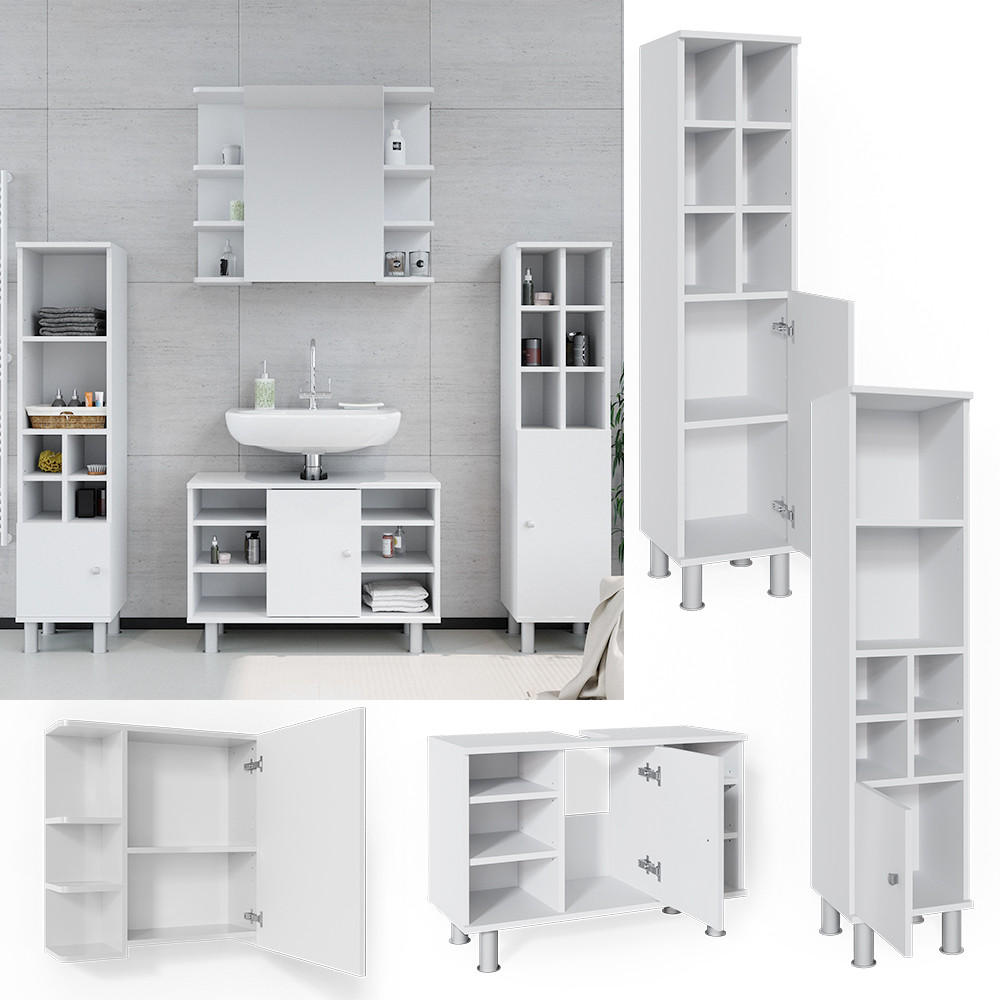BADMÖBEL-SET Fynn Weiß 4 Teile, mit Midischränke - Weiß, Holzwerkstoff (60/54/32cm) - Vicco