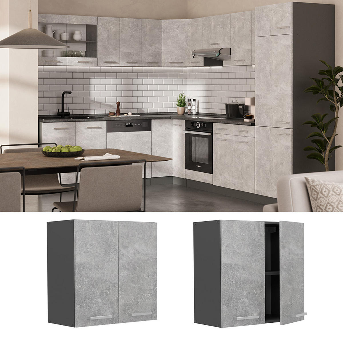 HÄNGESCHRANK R-Line Beton 60 cm - Schieferfarben/Anthrazit, Holzwerkstoff (60/60/31cm) - Vicco