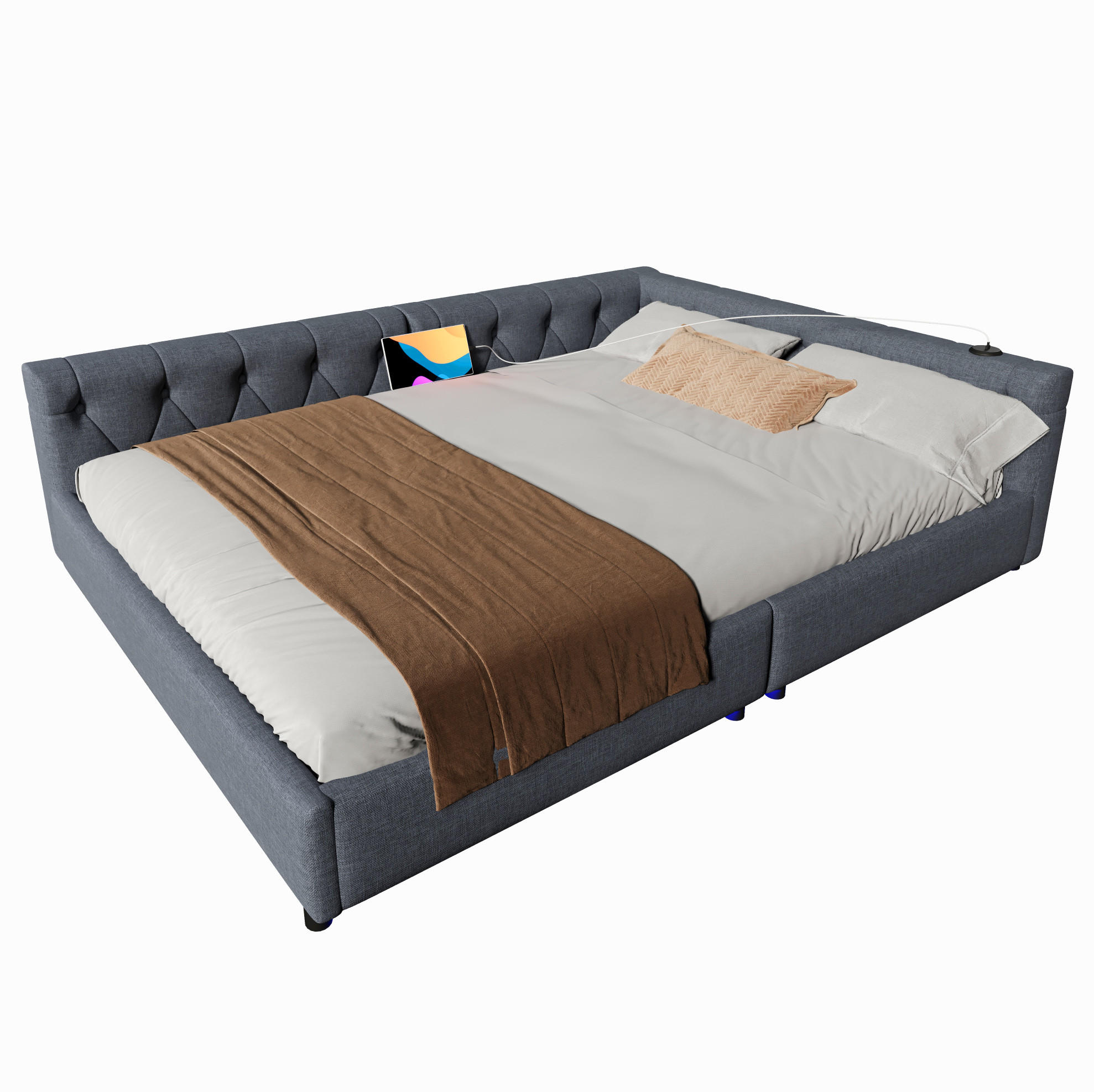 POLSTERBETT 140/200 cm mit LED-Beleuchtung und gepolstertem Kopfteil - Grau, Textil (140/200cm) - BEAOK