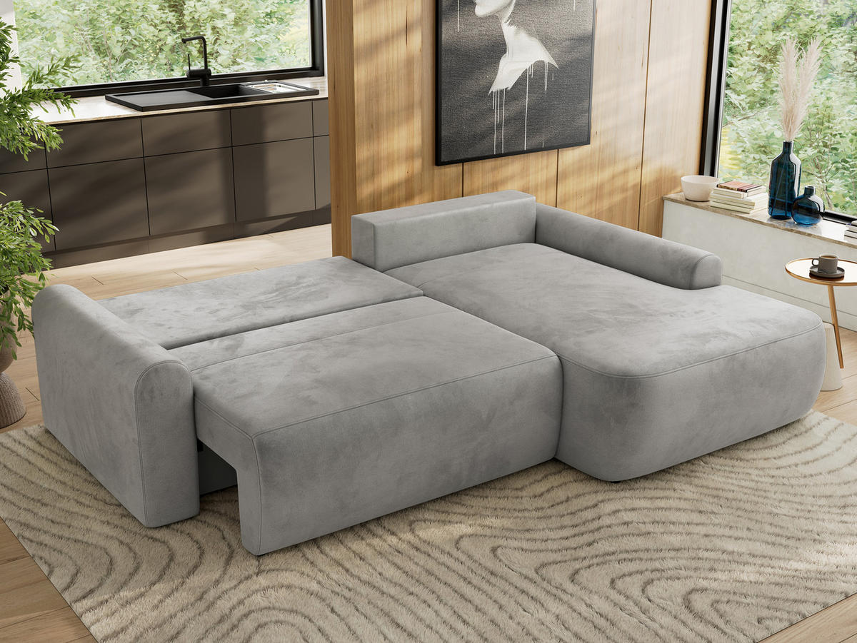 ECKSCHLAFSOFA CUBO L Hellgrau Velvet - rechts - Hellgrau/Schwarz, Kunststoff/Textil (187/273cm) - MKS