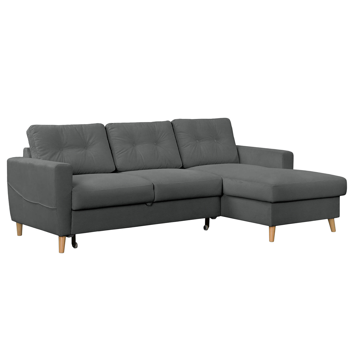 ECKSOFA mit Longchair - Anthrazit/Braun, Holz/Textil (223/148cm) - home24