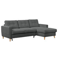 ECKSOFA mit Longchair - Anthrazit/Braun, Holz/Textil (223/148cm) - home24