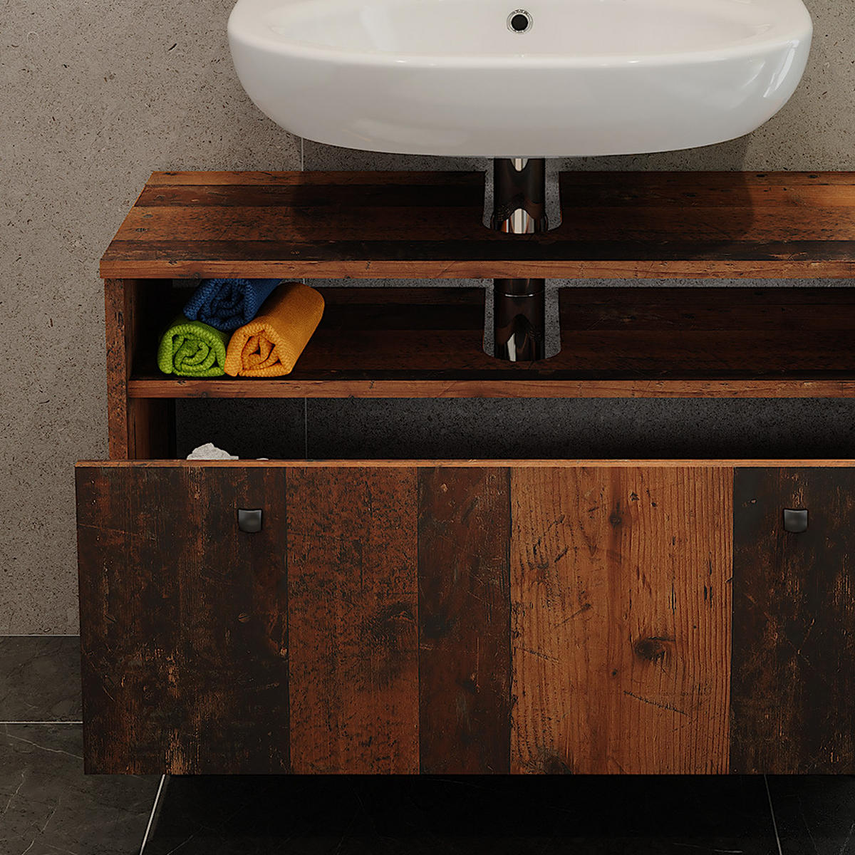 WASCHBECKENUNTERSCHRANK Fynn Oldstyle 80.2 x 54 cm mit Schublade - Braun, Holzwerkstoff (80.2/54/32cm) - Vicco