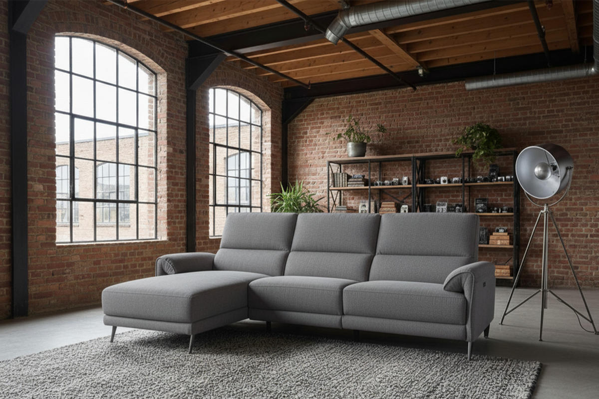 ECKSOFA ADRIANA Anthrazit Flachgewebe Relaxfunktion - Anthrazit/Schwarz, Textil/Metall (280/163cm) - KAWOLA