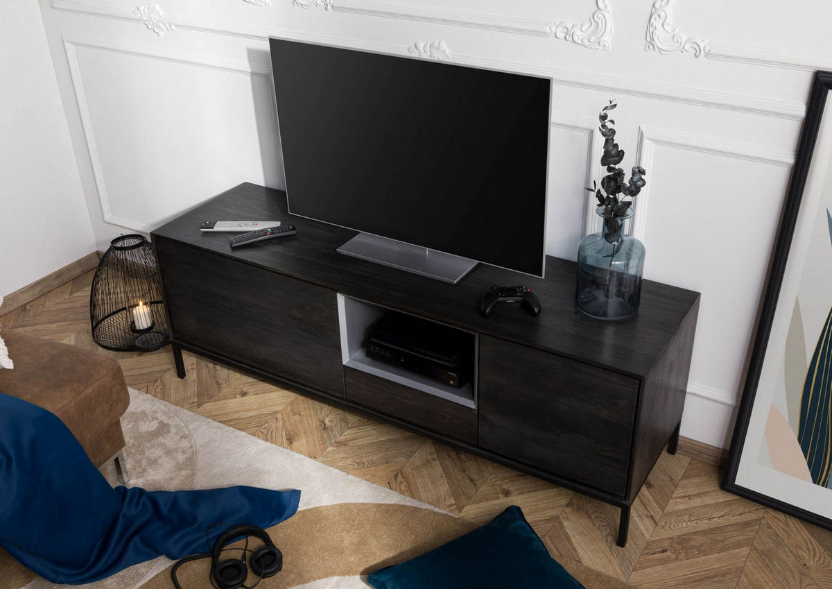 TV-BOARD Mango 160x45x55 dunkelgrau geölt CHICAGO #201 - Grau, Holz (160/55/45cm) - Massivmoebel24
