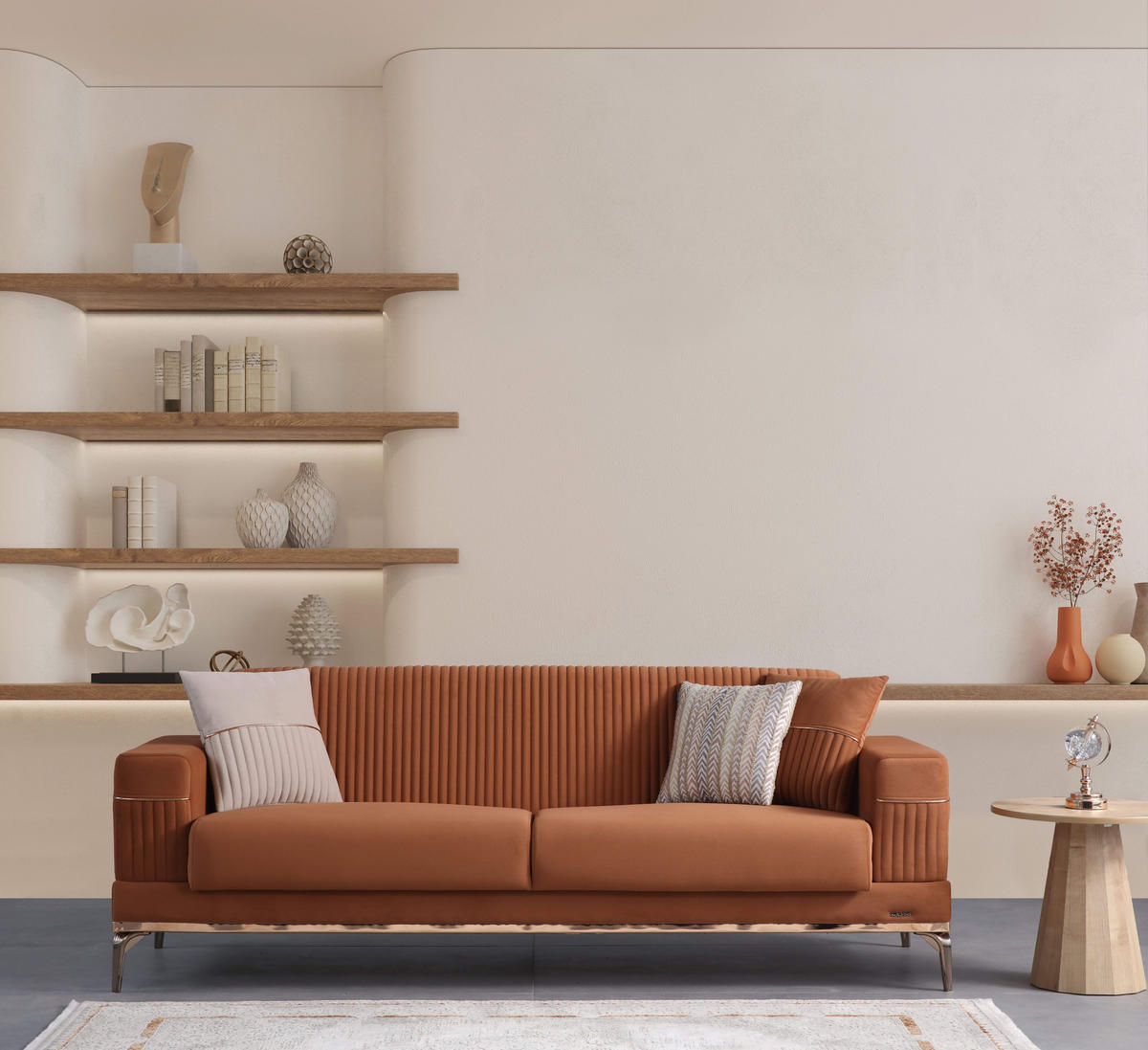 SOFA Cusco 3-Sitzer Mikrofaser Webstoff Terracotta - Terracotta, Kunststoff/Textil (230/84/90cm)