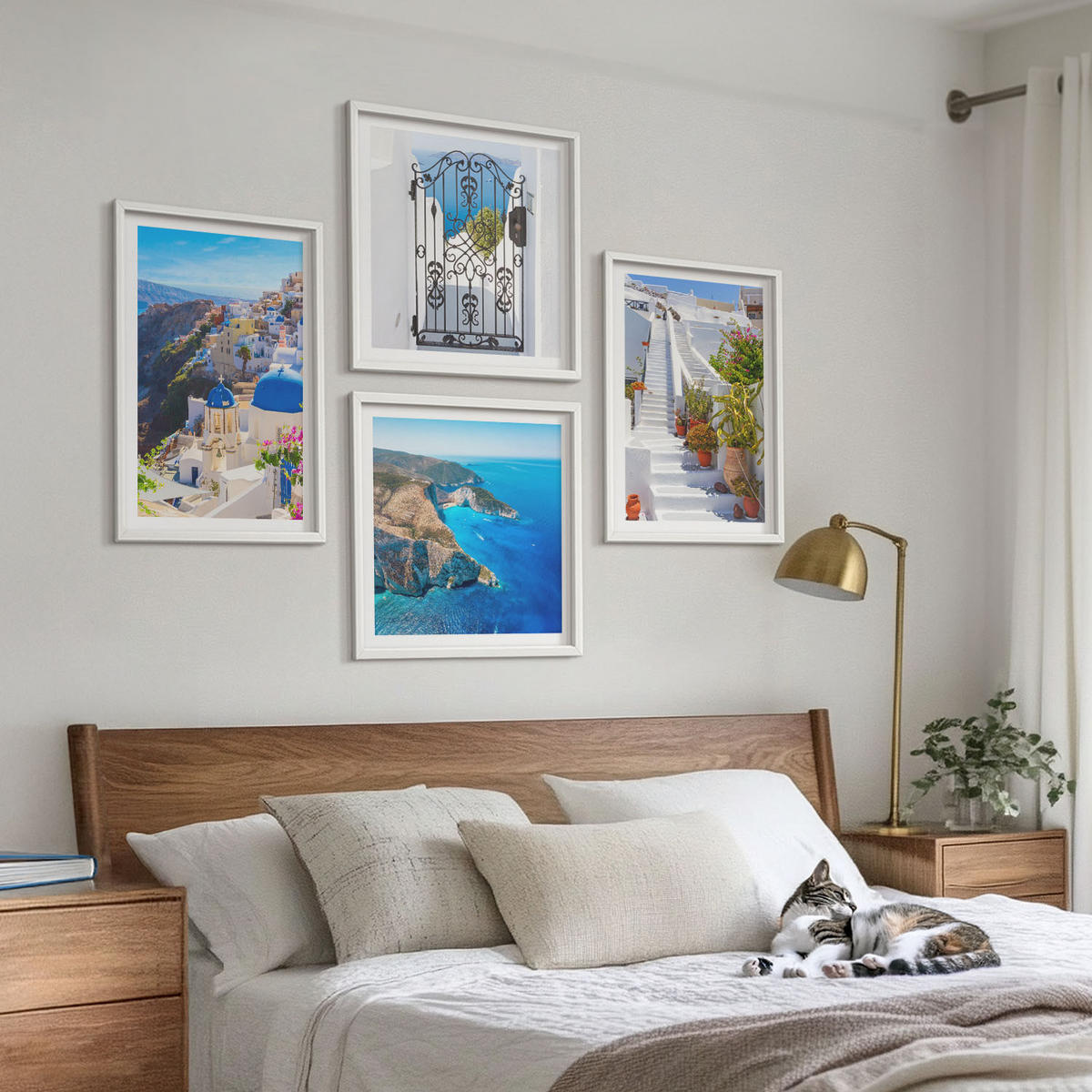 WANDBILDER 4er-Set - 50x50 cm & 40x60 cm Weißer Rahmen - Griechische Architektur auf Santorin, Oia - Weiß, Kunststoff (50/50cm) - ArtPrintCave