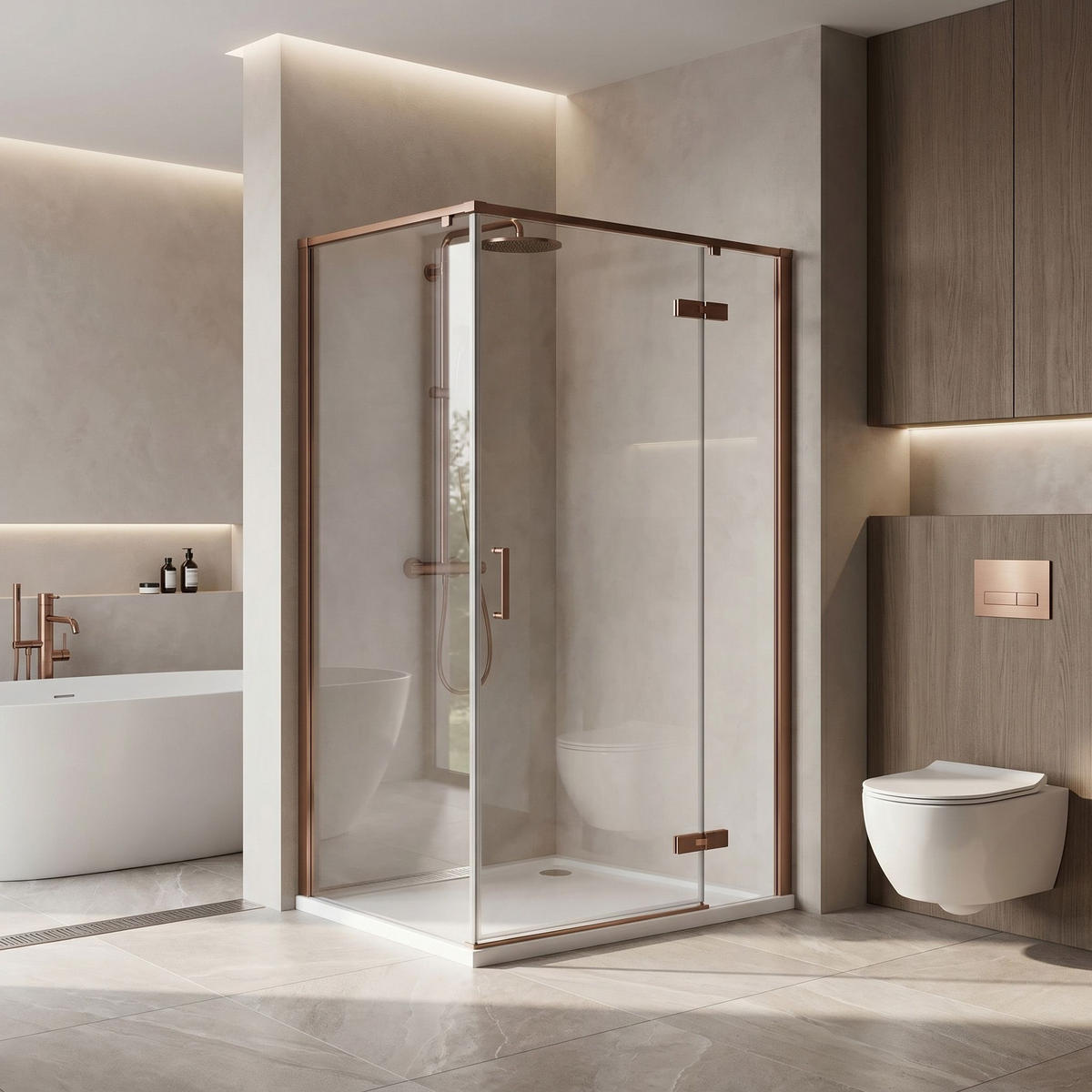 DUSCHKABINE Rea Bruno 120x90 Brush Copper - Kupferfarben, Glas (88.5/118.5/195cm) - REA