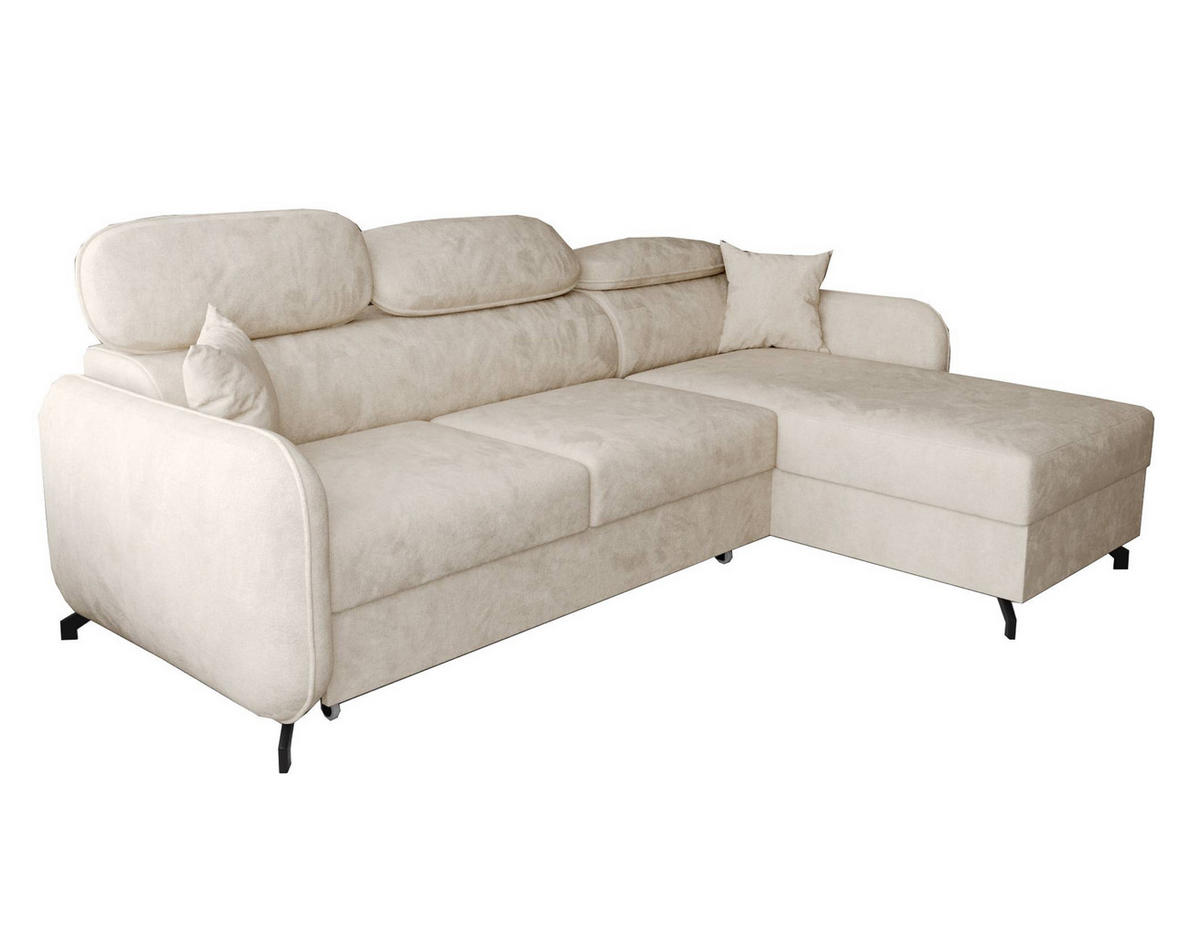 ECKSOFA L Form Ribella 5 Creme 265/180/100 cm Rechts mit Schlaffunktion - Beige/Schwarz, Textil/Metall (265/180cm) - AX Living