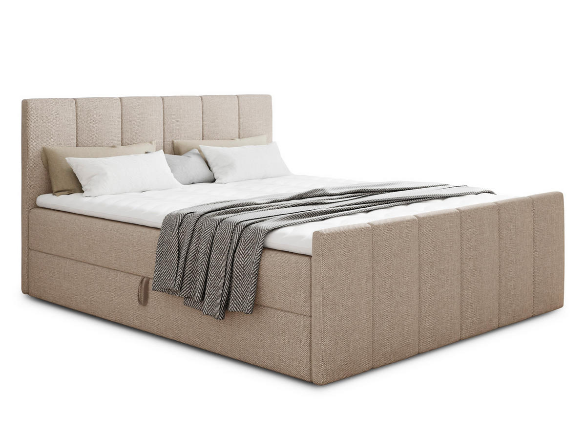 BOXBETT Star Lux - 140x200 - beige (Inari 22, Webstoff) - Beige/Schwarz, Holz/Holzwerkstoff (140/200cm) - Sofnet