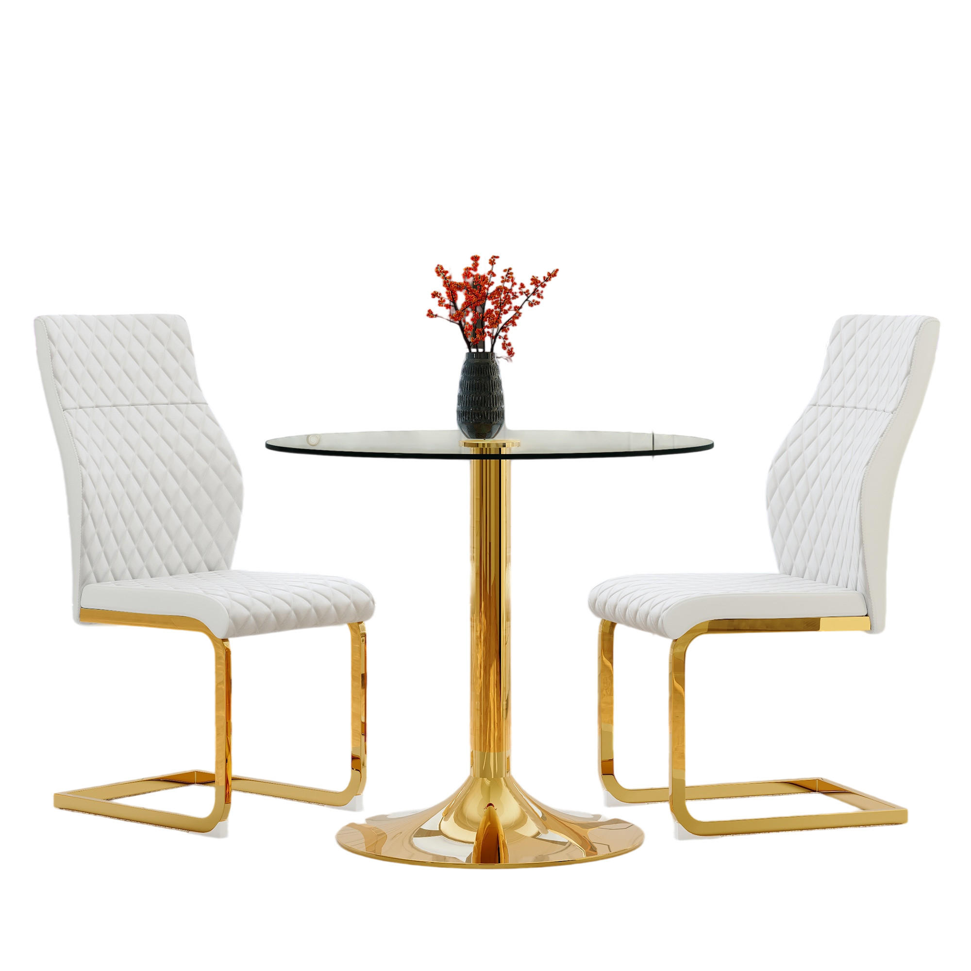 ESSGRUPPE DE-39470 3-teilig, Glastisch und 2 Stühlen mit Rautenmuster Weiß - Weiß, Metall (85/75/85cm) - ComfortXL