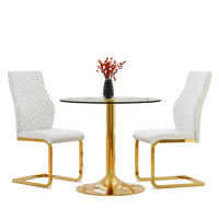 ESSGRUPPE DE-39470 3-teilig, Glastisch und 2 Stühlen mit Rautenmuster Weiß - Weiß, Metall (85/75/85cm) - ComfortXL