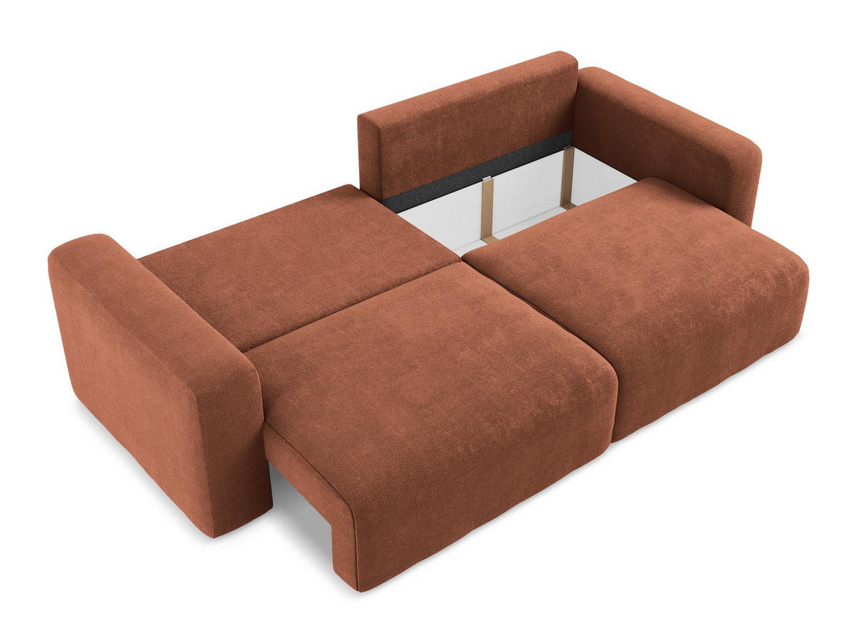 3-SITZER SOFA mit Schlaffunktion Chenille Stoff Orange - Terra cotta/Schwarz, Kunststoff/Textil (244/79/102cm) - Makamii