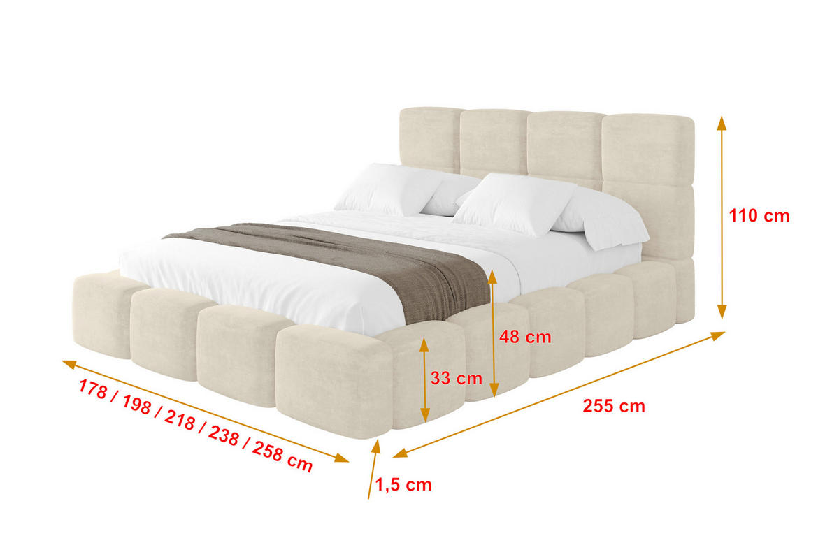 POLSTERBETT mit Bettkasten und Lattenrost, Bett mit Kopfteil, Boxbett ohne Matratze, Doppelbett mit Stauraum - NATA 120x200 Beige - Cappuccino, Holzwerkstoff/Textil (120/200cm) - ALTDECOR