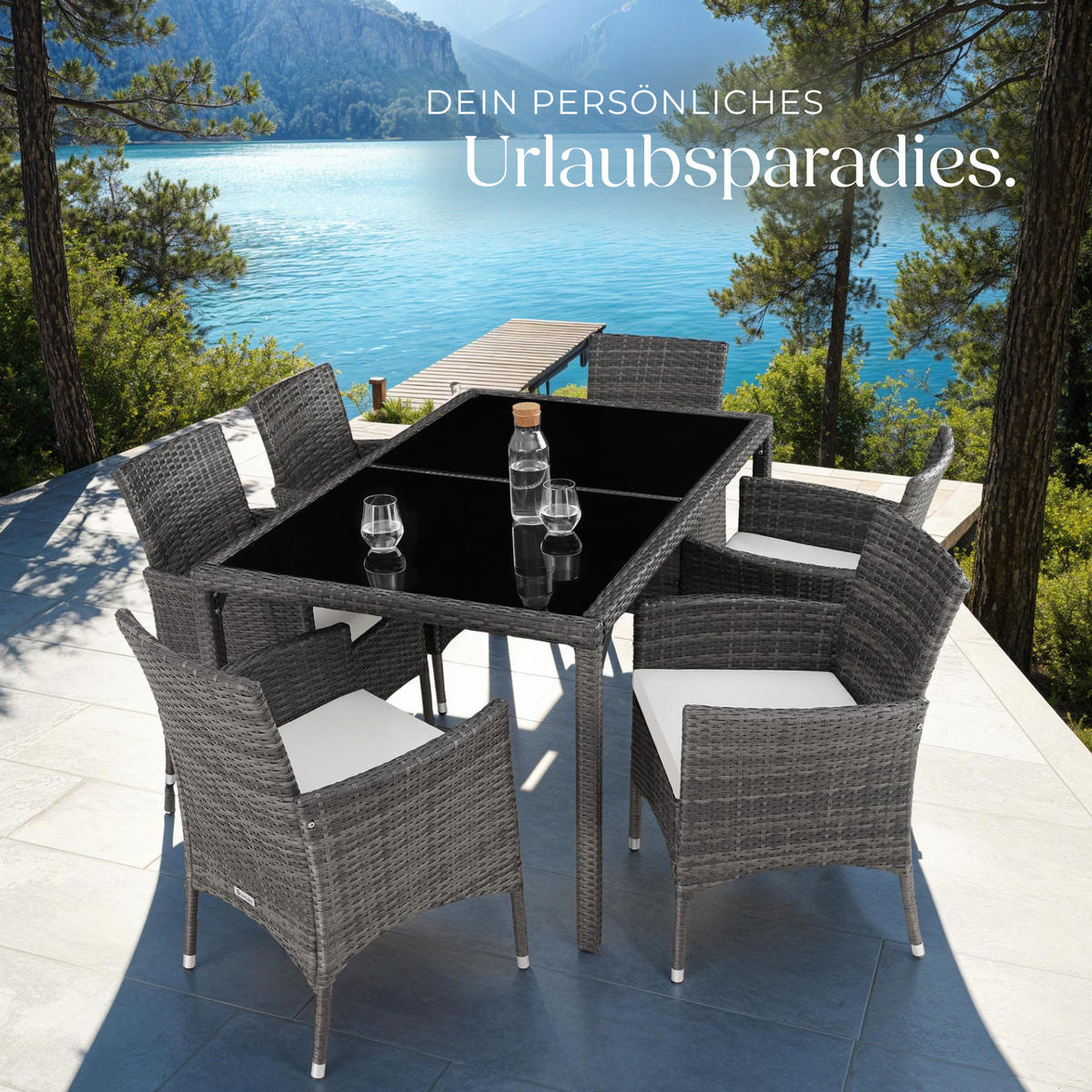 RATTAN SITZGRUPPE Porto,inklusive Schutzhülle,grau/weiß - Weiß/Grau, Kunststoff - tectake