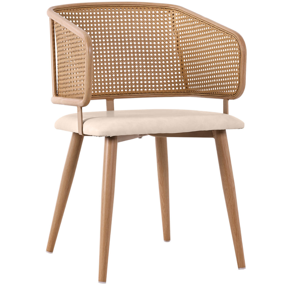 ESSZIMMERSTÜHLE 2er-Set Rattan-Rückenlehne PU-Leder Beige/Braun - Beige, Holz (51/79/47cm) - Meubliv