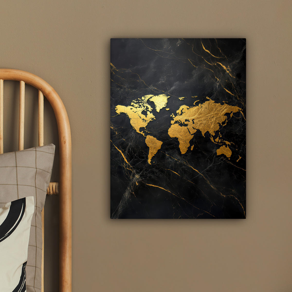 LEINWANDBILD Weltkarte - Gold - Marmor 30x40 cm - Goldfarben, Textil (30/40cm) - MuchoWow