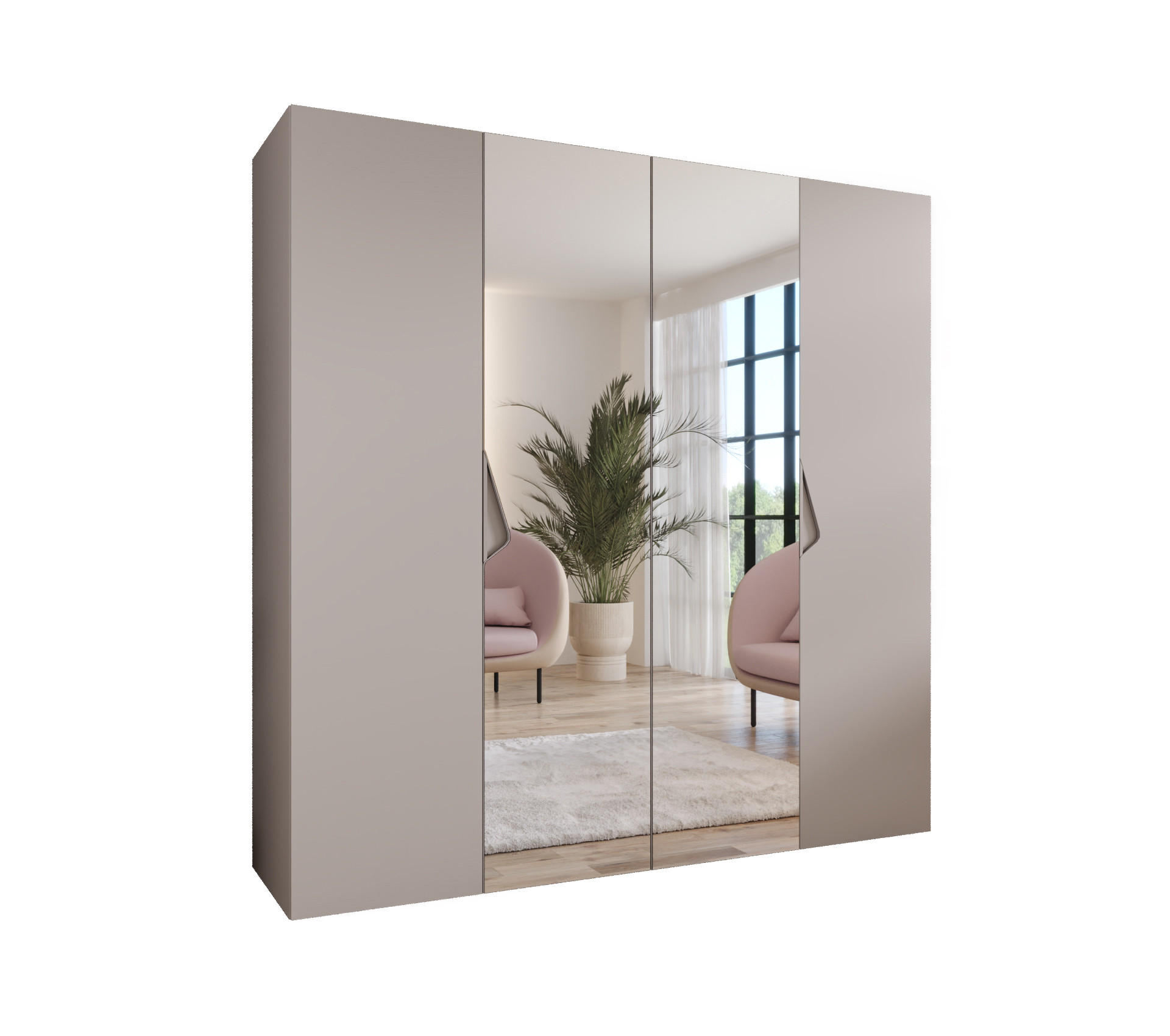 Abiks Möbel Drehtürenschrank Beige, Beige 200x202x52 cm