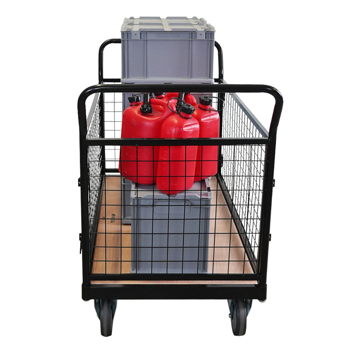 TRANSPORTWAGEN mit abnehmbaren Gitterwänden 104x135x67cm Traglast 400kg Schwarz - Schwarz, Metall (67/135/104cm) - PROREGAL