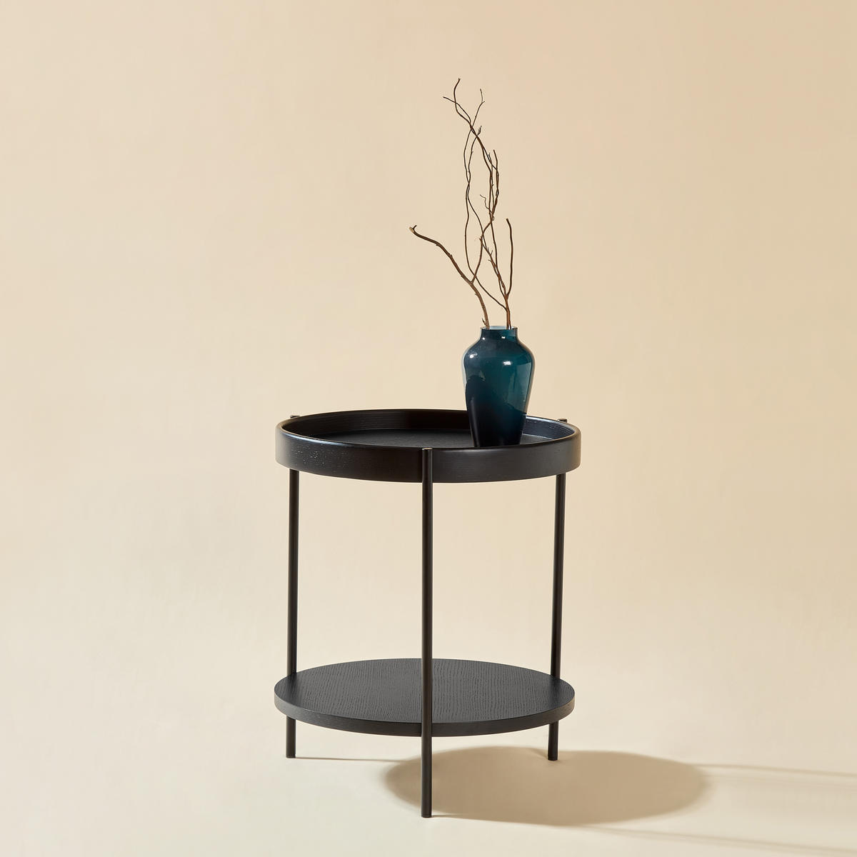 COUCHTISCH-SET 44/44/48 cm schwarz aus Massivholz und MDF mit 2 Ebenen - Schwarz, Holzwerkstoff (44/44/48cm) - OKWISH