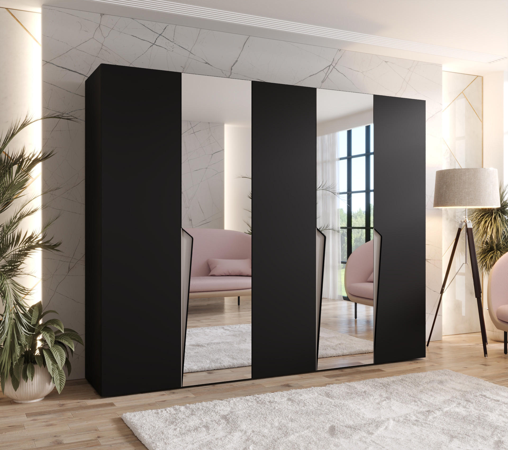 DREHTÜRENSCHRANK 202/250/52 5-türig - Beige/Schwarz, Holz/Metall (250/202/52cm) - Abiks Möbel