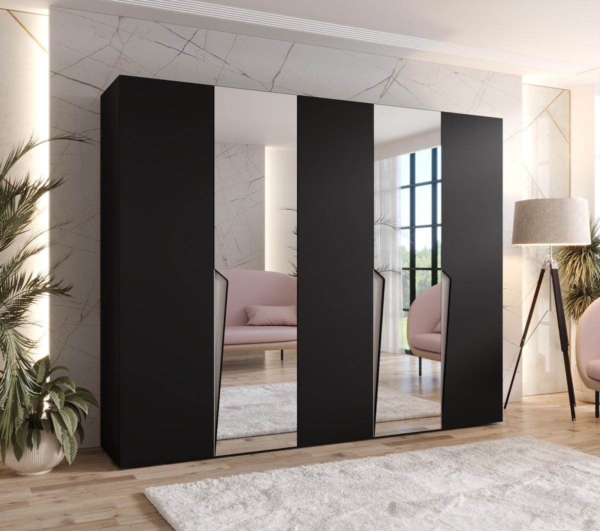 DREHTÜRENSCHRANK 202/250/52 5-türig - Beige/Schwarz, Holz/Metall (250/202/52cm) - Abiks Möbel