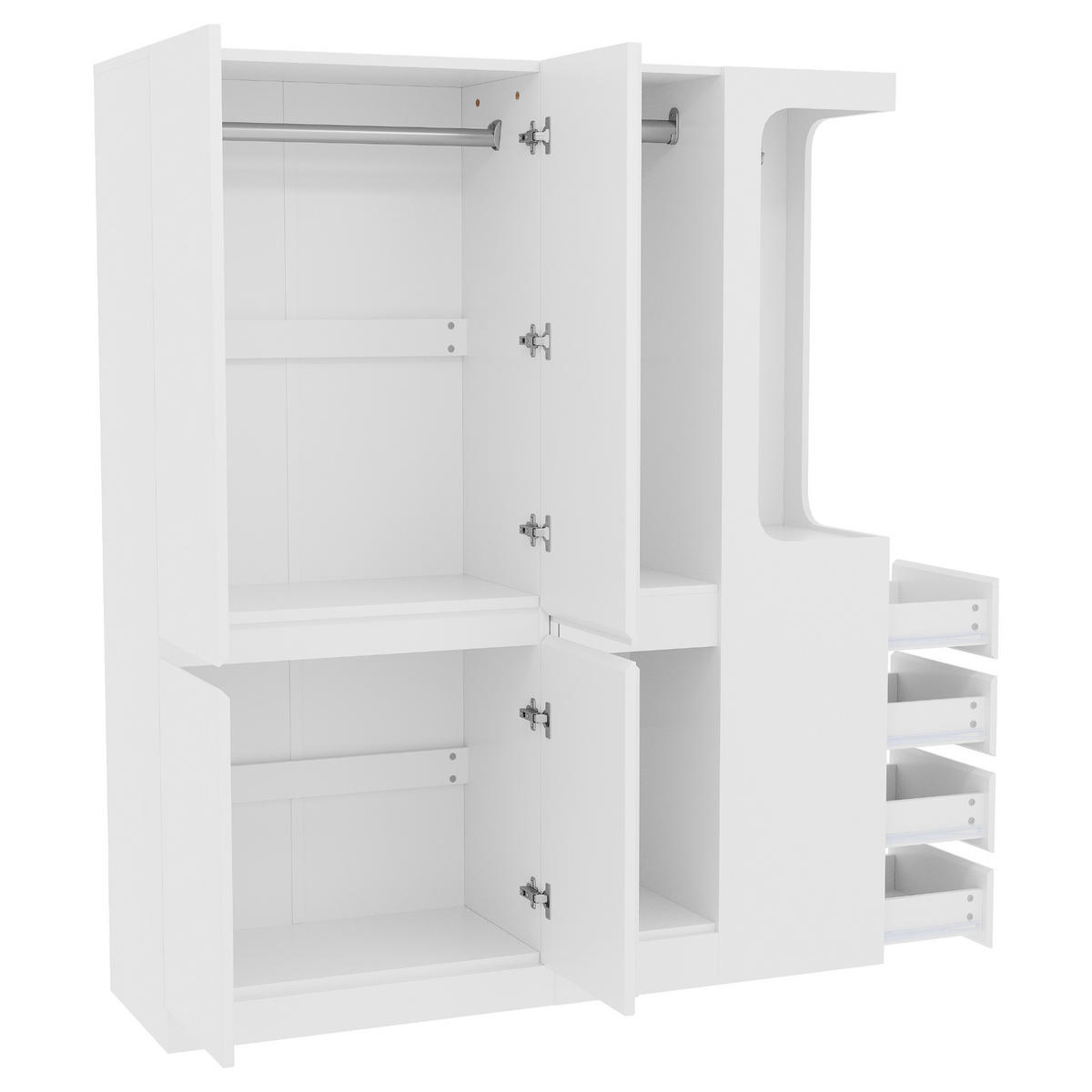 KLEIDERSCHRANK 140x40x170cm Schubladen Stauraum Weiß Rechts - Weiß, Holz (140/170/40cm) - FLIEKS