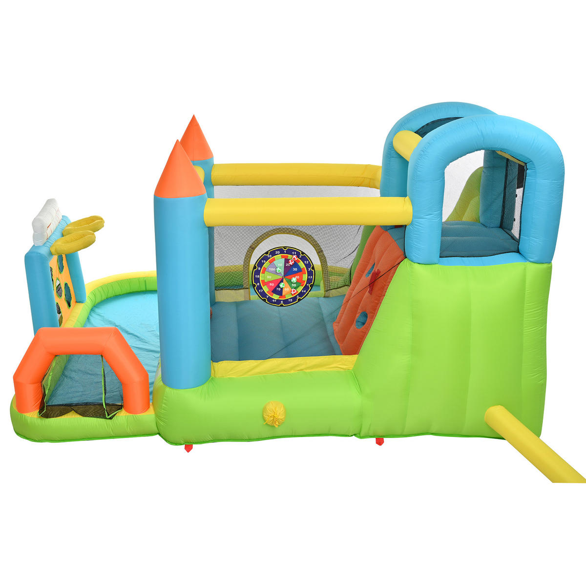 HÜPFBURG Kinder 5in1 Rutsche Wasserpool Basketball Fußball - Multicolor, Textil (360/320/200cm) - FLIEKS