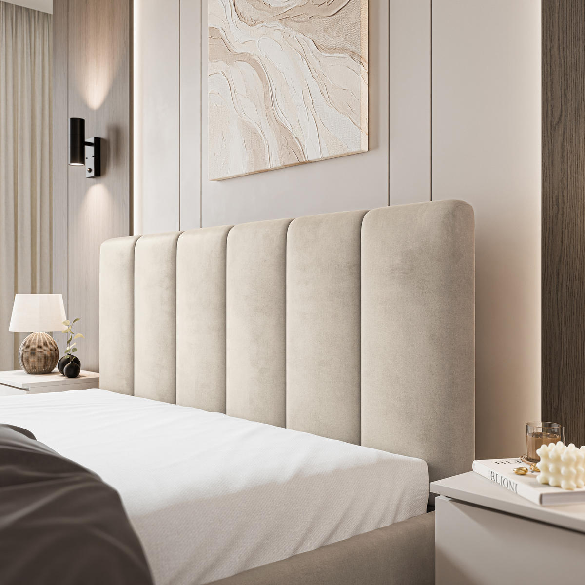 POLSTERBETT NEMIS 180x200 cm mit Bettkästen - Beige - Beige, Holz (180/200cm) - MASSENO
