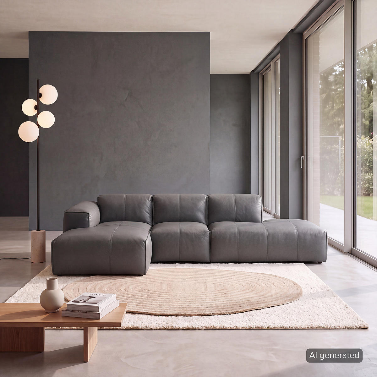 ECKSOFA mit Chaiselongue - Schwarz/Grau, Leder/Kunststoff (290/173cm) - home24