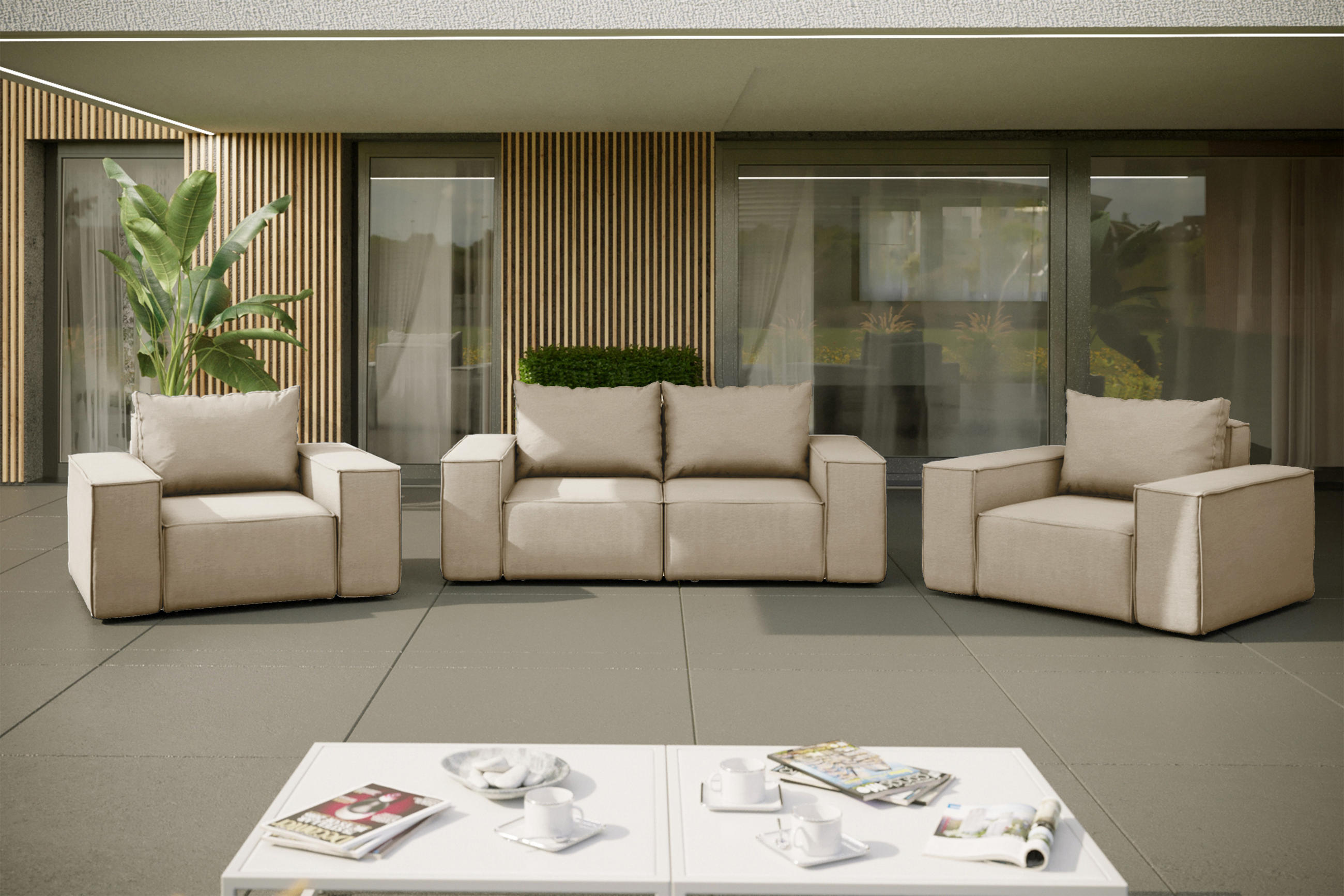LOUNGEGARNITUR 2 1 1 Gartenmöbel Sonne Beige - Beige, Holz - Kaiser Möbel